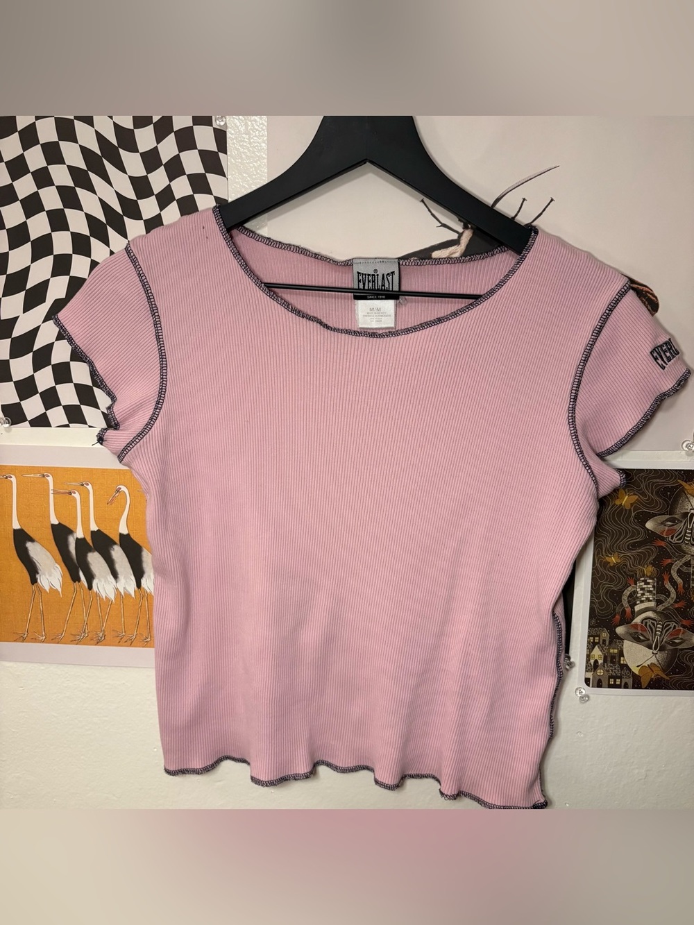 Everlast Pink Contrast Stitch Ribbed Baby Tee Size M